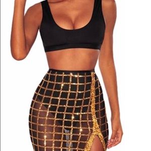 Women’s crop top glitter sequin mesh 2 piece